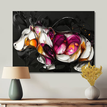 Pink Cubist Hippo Accented With Orange - Hippopotamus Wall Art Prints